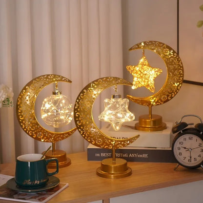 Ramadan Moon Star Light Gold EID Mubarak Ornaments Castle Table Decor 2025 Eid Celebrate Adha Gifts Muslim Desktop Home Decor