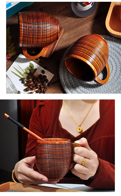 Handmade Spruce Wood Cups – Natural Big Belly Mug for Tea, Coffee & Milk
