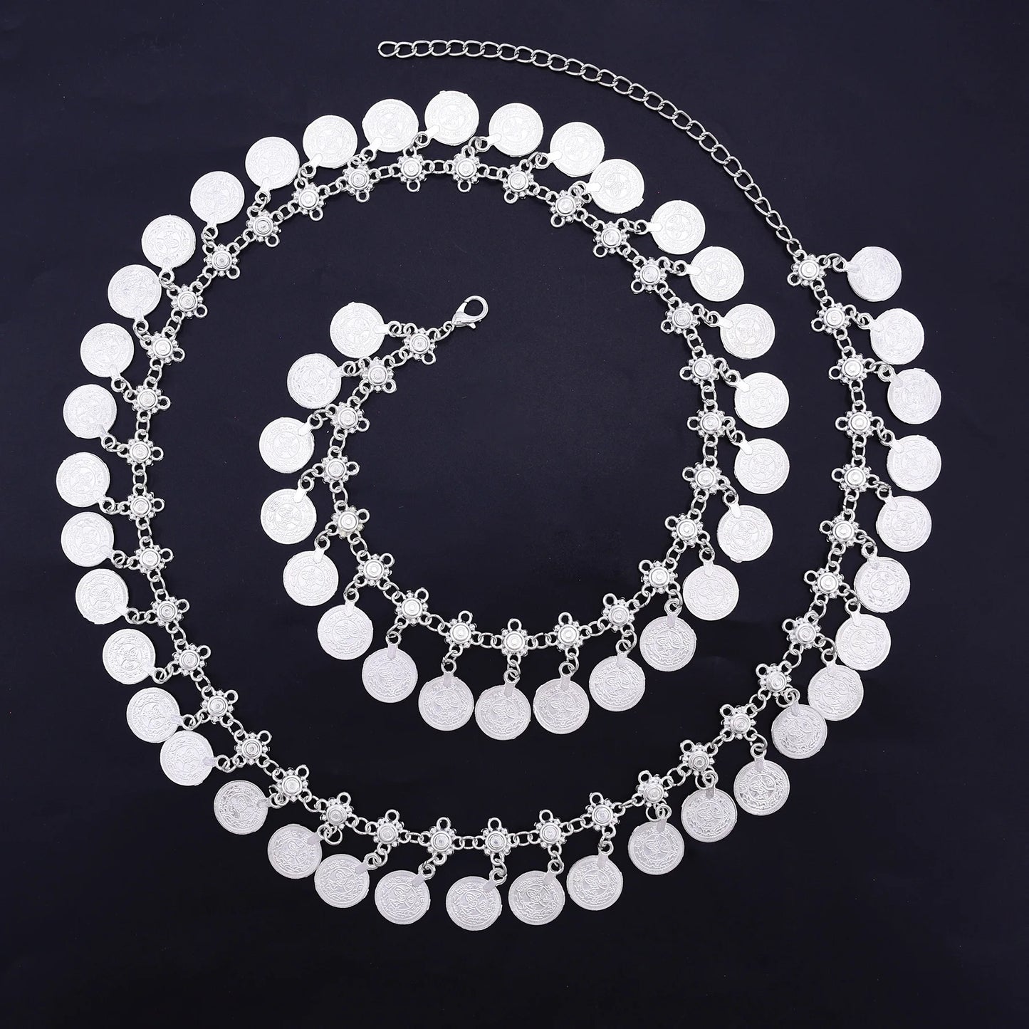 Vintage Coin Tassel Waist Chains For Women Black Crystal Bohemian Ethnic Charms Belly Jewelry India Gypsy Turkey Accessory Gift