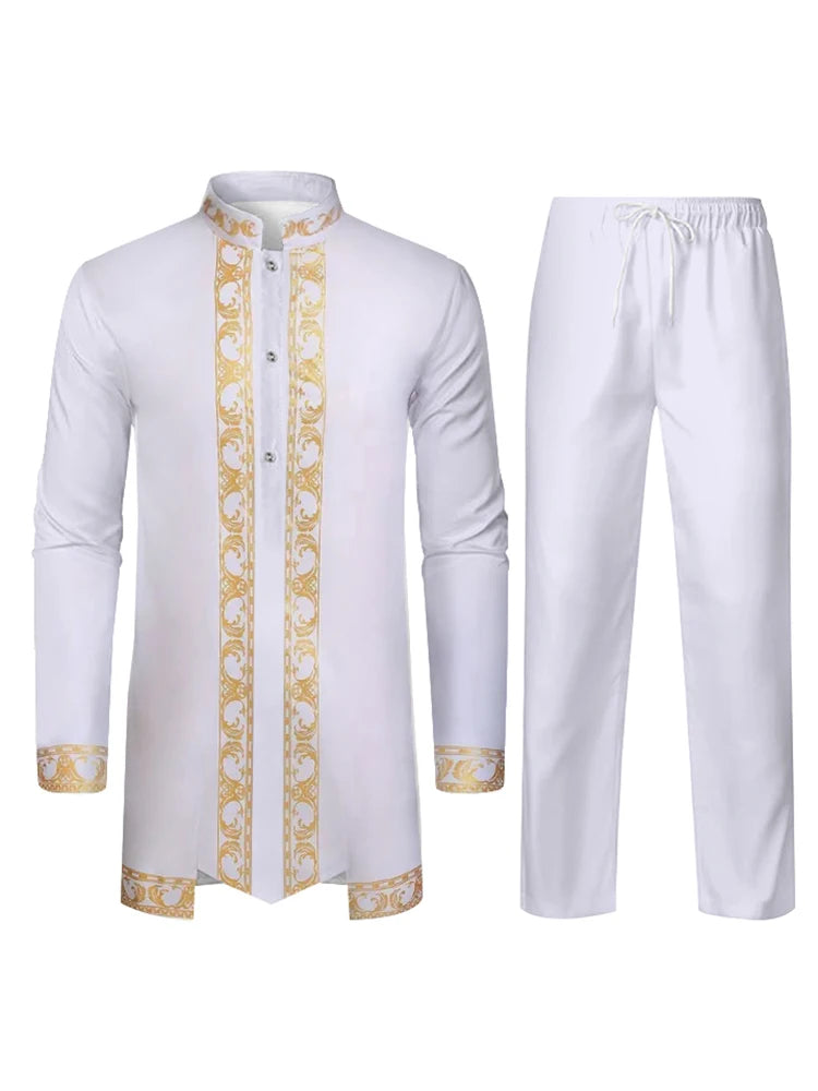 Middle East Traditional Culture Muslim Robe Arab Men's Traditional Clothing 3D Technology Printed Pattern Two Piece Set Clothing