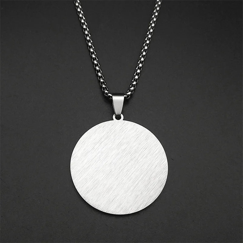 Islamic Quran Round Medal Pendant – Gold-Tone Stainless Steel Necklace for Men & Women
