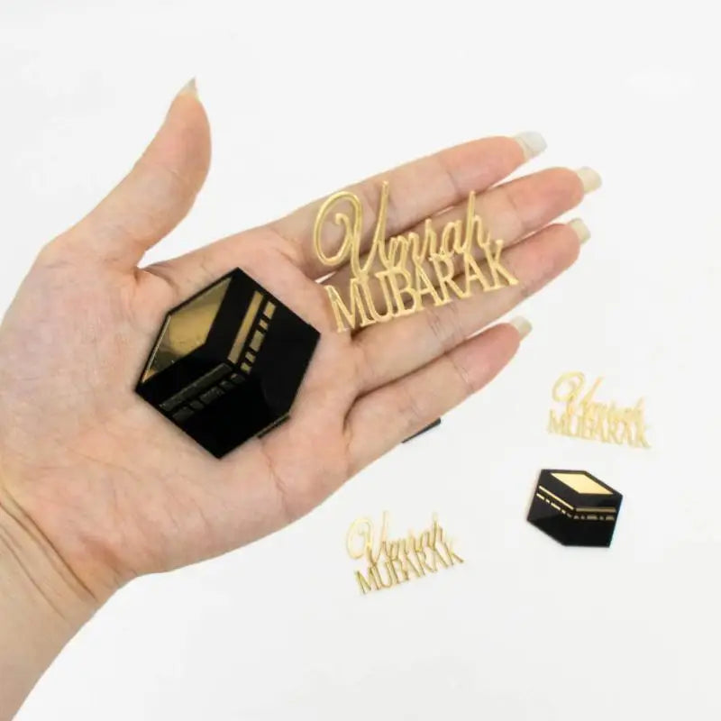Muslim Umrah Mubarak 6pcs Topper Set in Gold, Great for Ramadan Cake and Cupcake Decorations