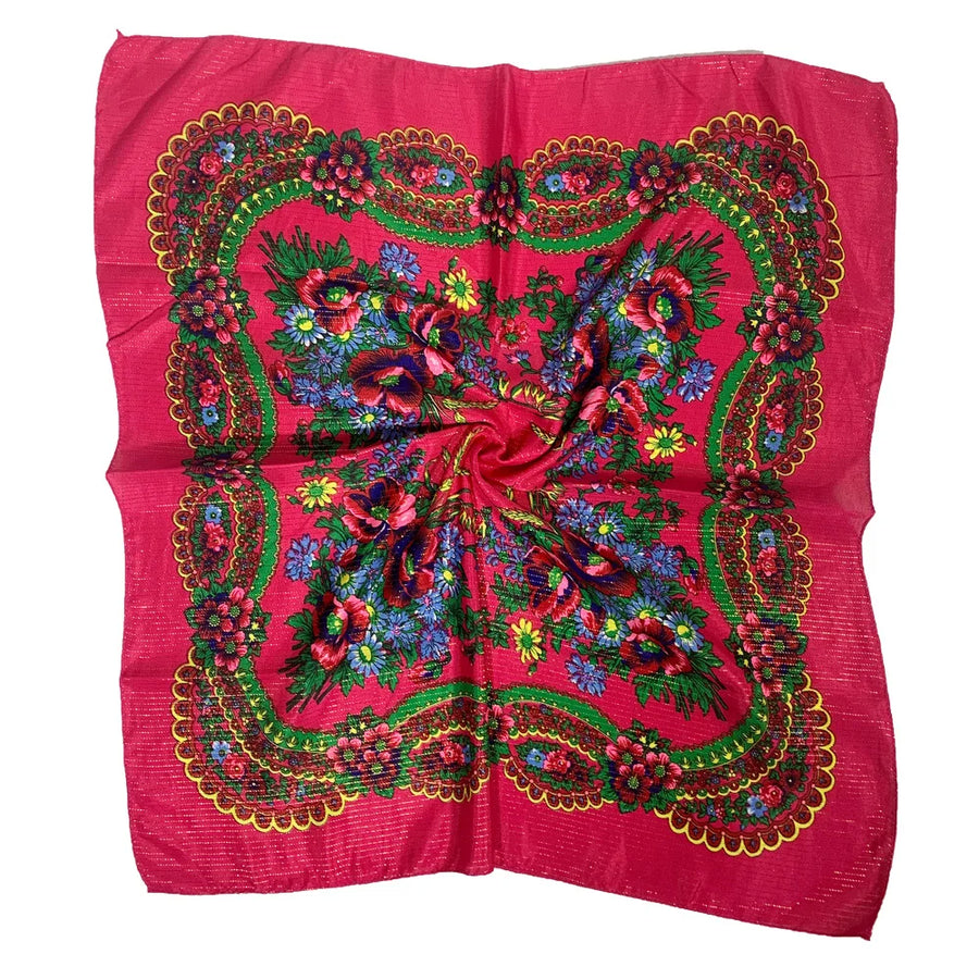 Babushka Bloom – 70cm Retro Floral Square Headscarf for Women