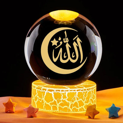 Ramadan Glowing Mosque Crystal Ball Ornament Islamic 3D Home Interior Party Desk Rotating Decoration Figurines Atmosphere Gifts
