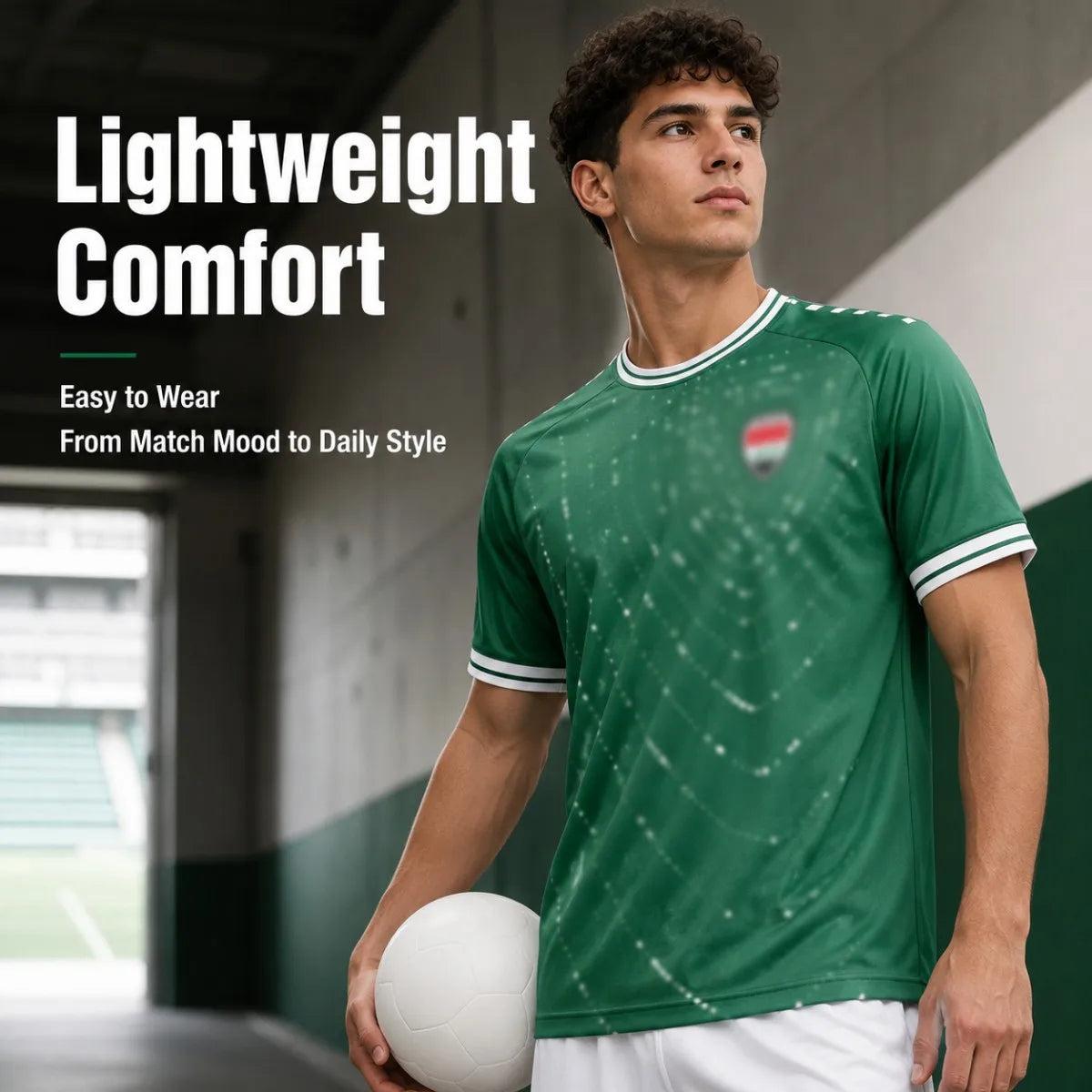 Iraq Inspired Football Jersey Men Quick Dry Breathable Short Sleeve Soccer Shirt Fans Outdoor Sports Casual Tee Green White
