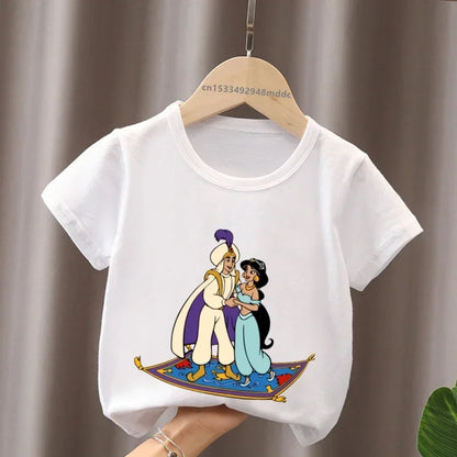 Hot Sale Aladdin Jasmine Princess Print Cartoon Kids T-Shirts Girls Clothes Baby Boys Short Sleeve T shirt Summer Children Topsr