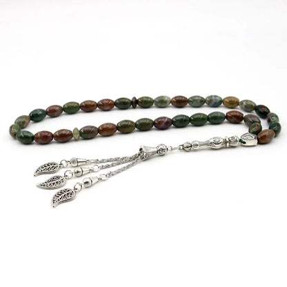 Natural Indian agate 33 Tasbih Oval size 8*12 mm  misbaha Man's  prayer beads  Rosary islamic subha tasbeeh 66 Tasbih Muslim