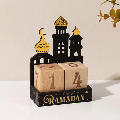 Wooden Ramadan Countdown Calendar Ornament Eid Mubarak Calendar Blocks Decoration for Home Islamic Muslim Party Supplies Gifts