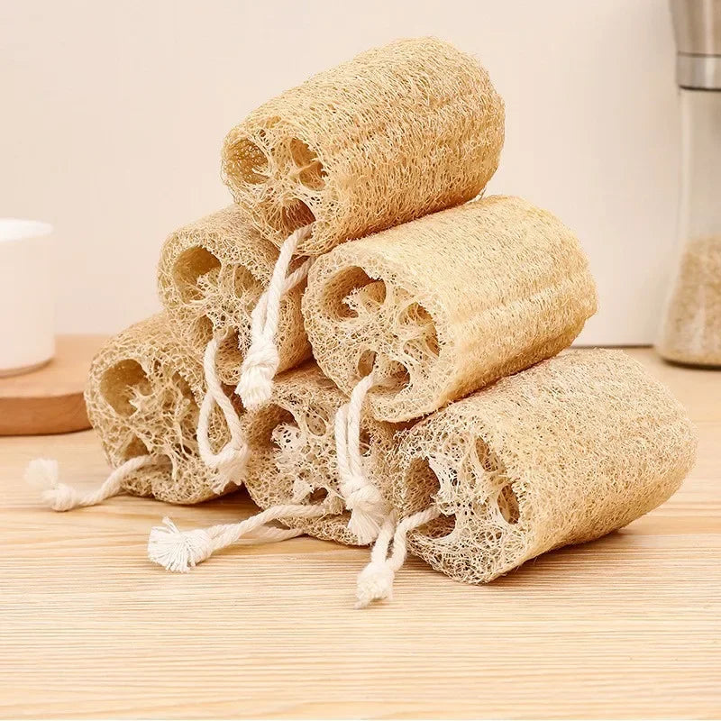 Natural Bath Loofah Exfoliating Body Sponge with Rope Loofah Scrubber for Skin Care Spa Shower Body Bath Brush Kitchen Cleaning