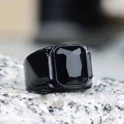 Huaya Men's Black/Red Square Zircon Inlaid Rings Unique Temperament Party Elite Men Delicate New Ring Jewelry Accessories