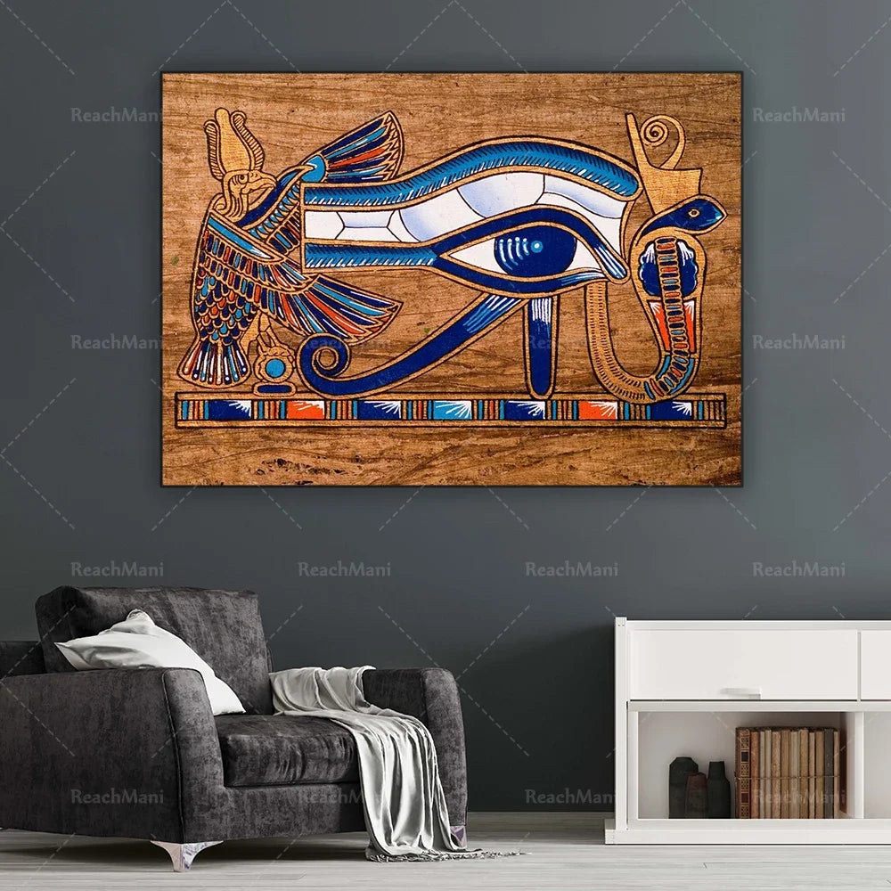Nefertari, Horus & Ra Canvas Print – Egyptian Mural Art, Contemporary Pharaoh Decor