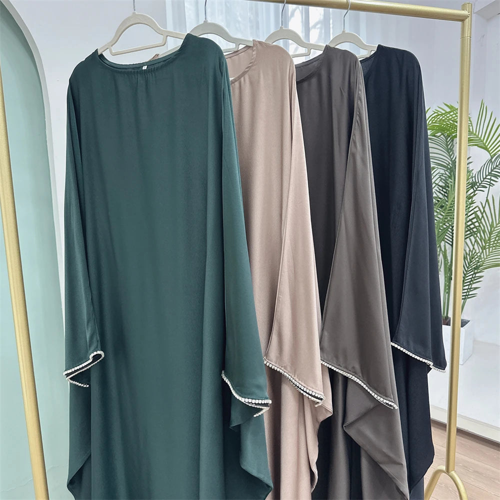 Eid Muslim Kaftan Satin Batwing Abaya Dubai Luxury Arabic African Dresses Abayas For Women Caftan Marocain Robe Femme Musulmane