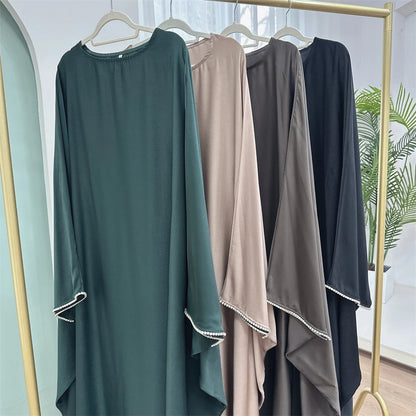 Eid Muslim Kaftan Satin Batwing Abaya Dubai Luxury Arabic African Dresses Abayas For Women Caftan Marocain Robe Femme Musulmane