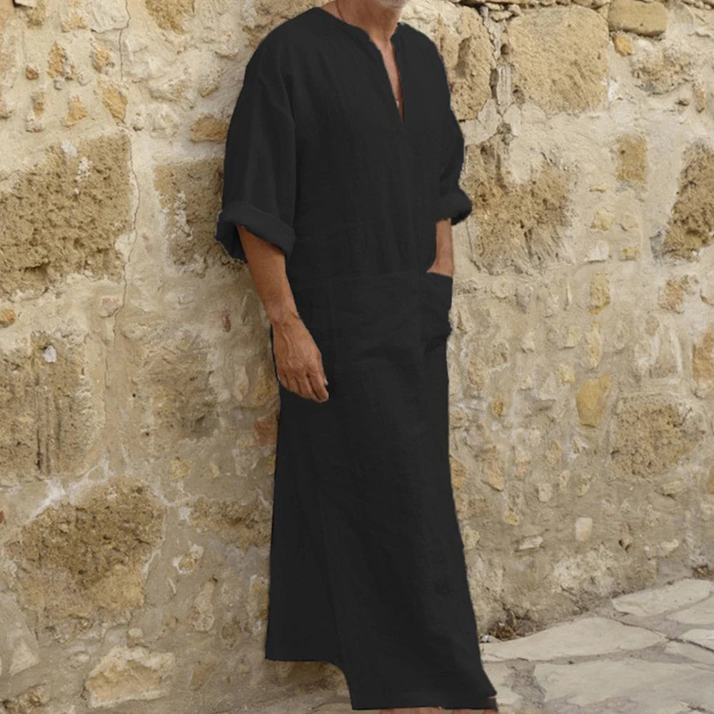 Short Sleeve Solid Color Men Muslim Islamic Kaftan Robe Jubba Thobe Kaftan Muslim Robe Casual Dubai Saudi Arabia Abaya Robes 5XL