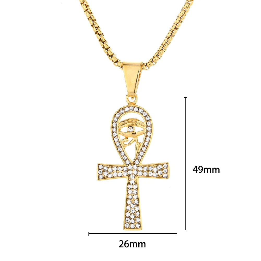 Gold Ankh Cross Pendant – Stainless Steel Key of Life Necklace for Men & Women