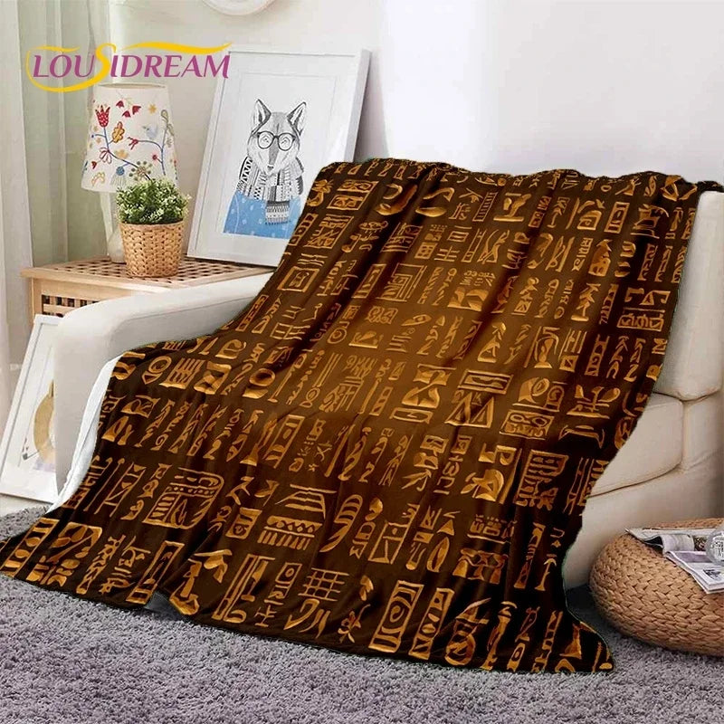 Pharaoh Hieroglyphic Egyptian Mythology Soft Flannel Blanket for Beds Bedroom Sofa Picnic,Throw Blanket for Outdoor Leisure Gift