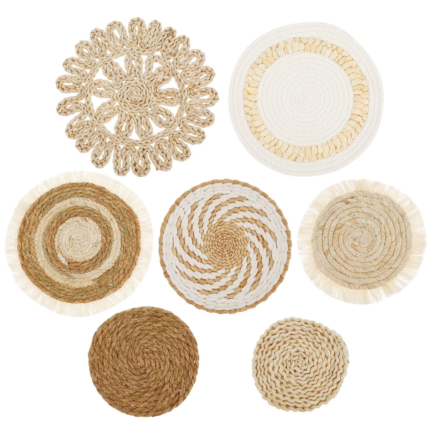 5/7Pcs Hanging Wall Basket Decor Boho Home Decorations Rattan Wall Decor Woven Rattan Seagrass Wall Decor Art Wall Hanging