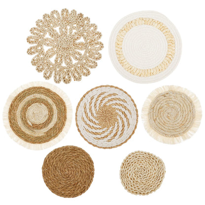 5/7Pcs Hanging Wall Basket Decor Boho Home Decorations Rattan Wall Decor Woven Rattan Seagrass Wall Decor Art Wall Hanging