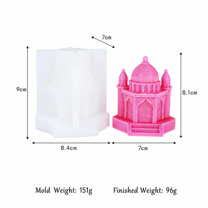 Ramadan Lantern Silicone Mold 3D Mosque Castle Candle Mold Eid Mubarak Islamic Plaster Gypsum Wax Resin Soap Making DIY Ornament