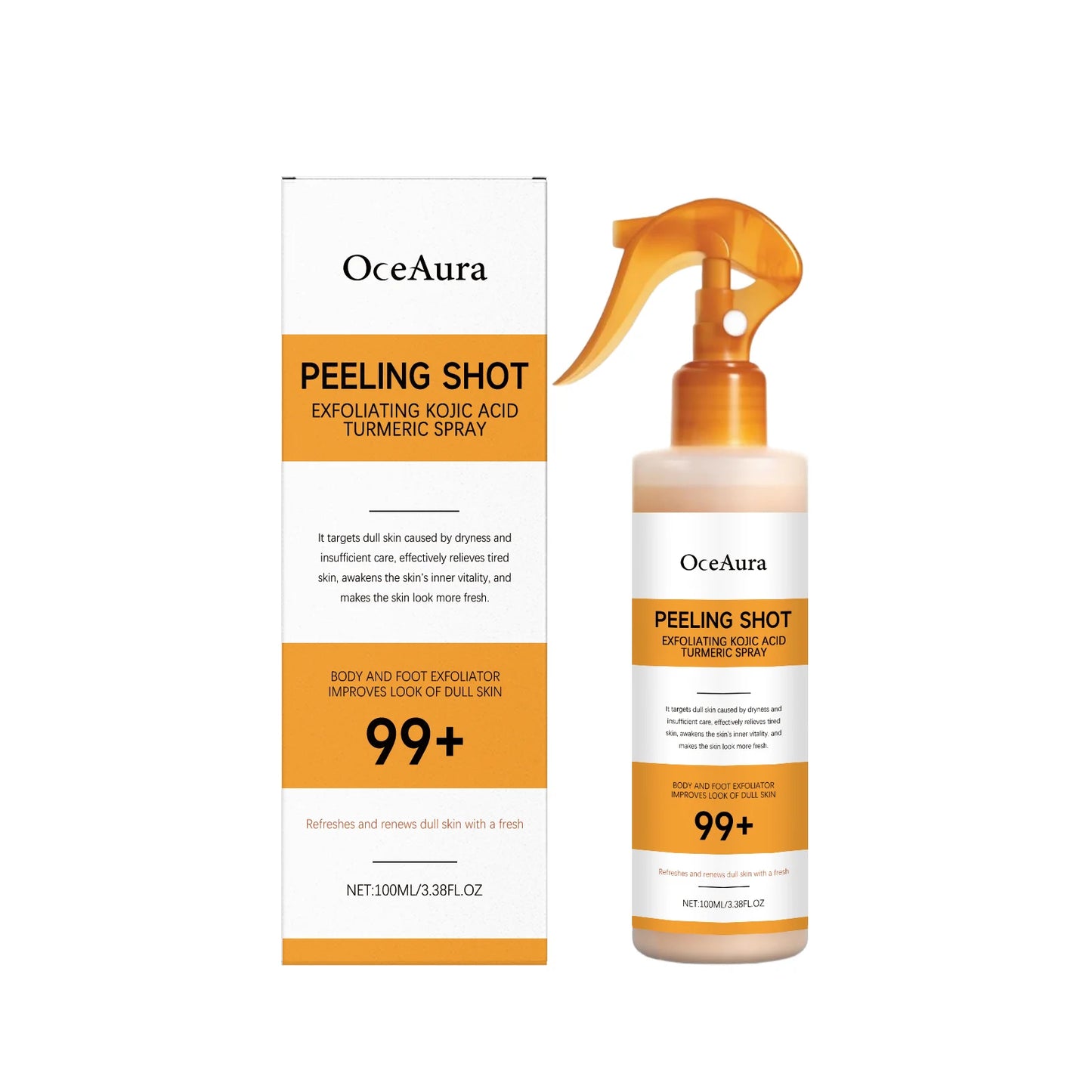 OceAura Peel Shot Kojic Acid Turmeric Spray Dead Skin Remover Smooth Body Exfoliant Improve Dullness Refreshing Hydrating Spray