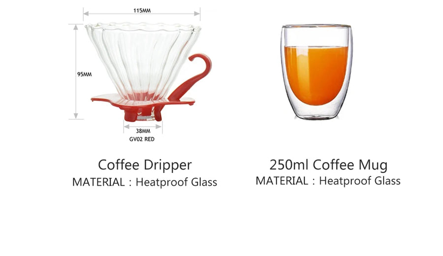 The Luxe Brew – Coffee Gift Box Set with Grinder & Glass Drip Filter