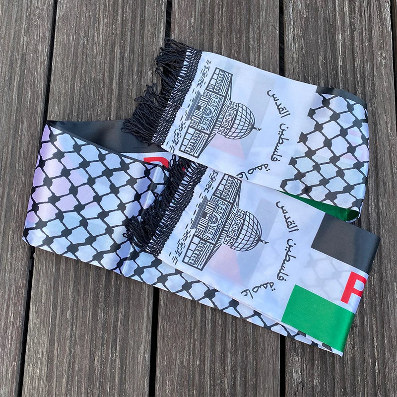 xvggdg   14*130cm   Palestine flag Custom Scarf palestine national day Scarf Printing Satin Palestinian Scarf