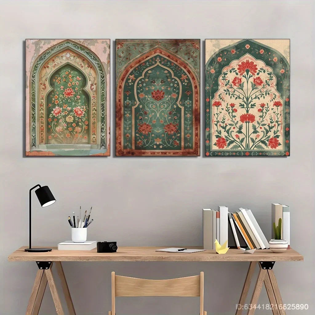 3-Piece Wreath Archway Muslim Canvas Print Eid Home Frameless Decorative Art Home Bar & Living Room Decor