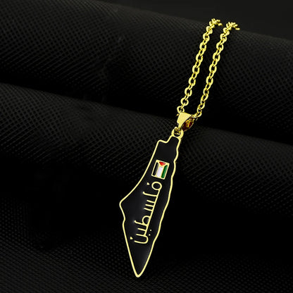 SONYA New Fashion Palestine Flag Map Pendant Necklace For Women Men Gold Silver Color Stainless Steel Jewelry Gifts