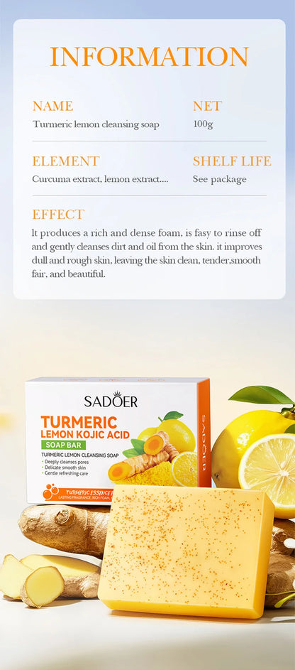 2Pcs/Turmeric Lemon Kojic Acid Deep Cleaning Scrub Soap For Oil Control Acne Removal, Brightening Plant Essential Oil Soap