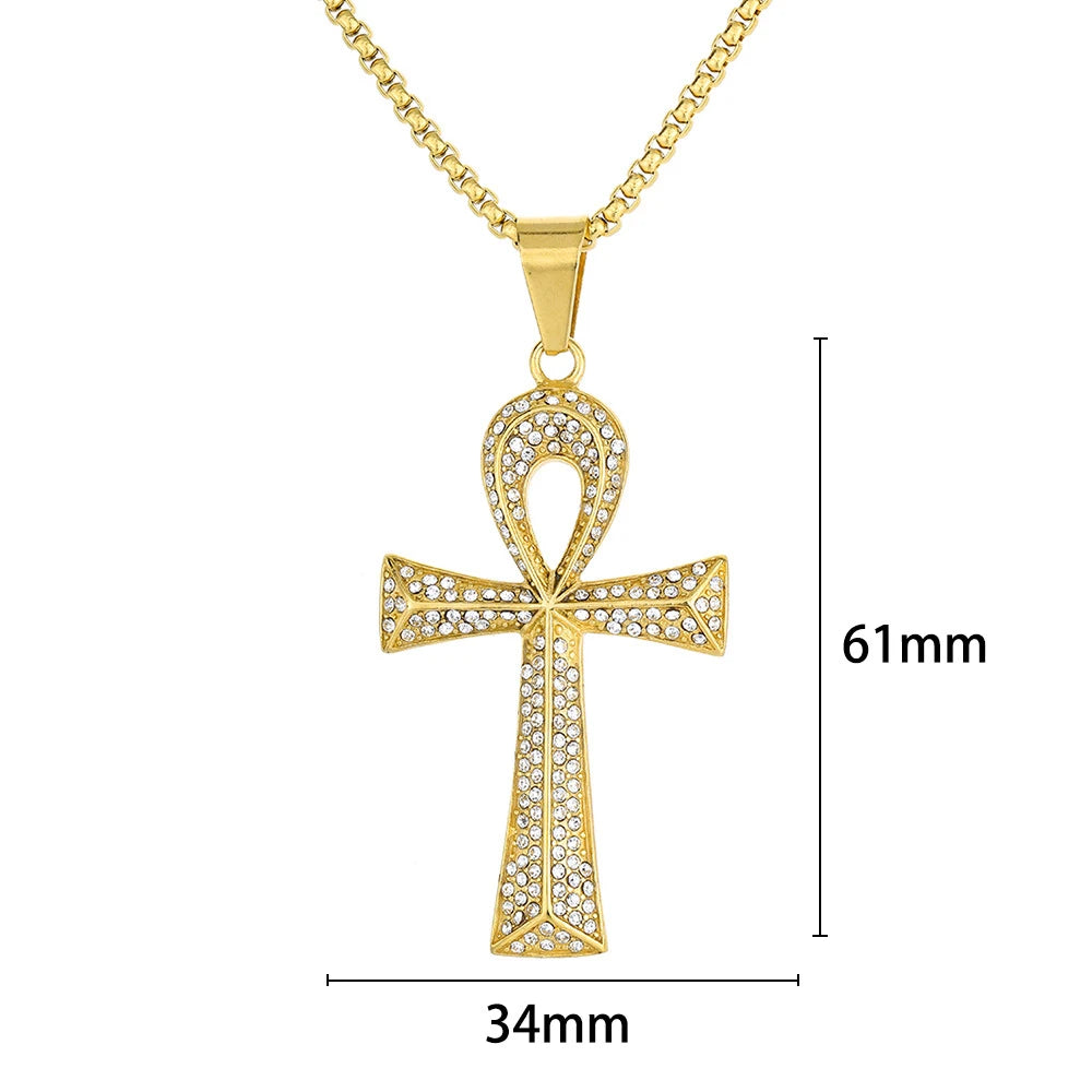 Gold Ankh Cross Pendant – Stainless Steel Key of Life Necklace for Men & Women
