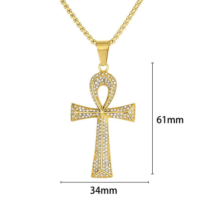 Gold Ankh Cross Pendant – Stainless Steel Key of Life Necklace for Men & Women