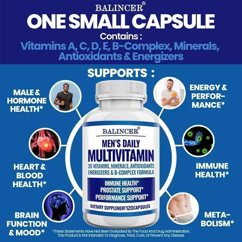 Men's Multivitamin - Contains vitamins B12, B6, zinc and selenium to support coordination, heart, immunity and prostate health