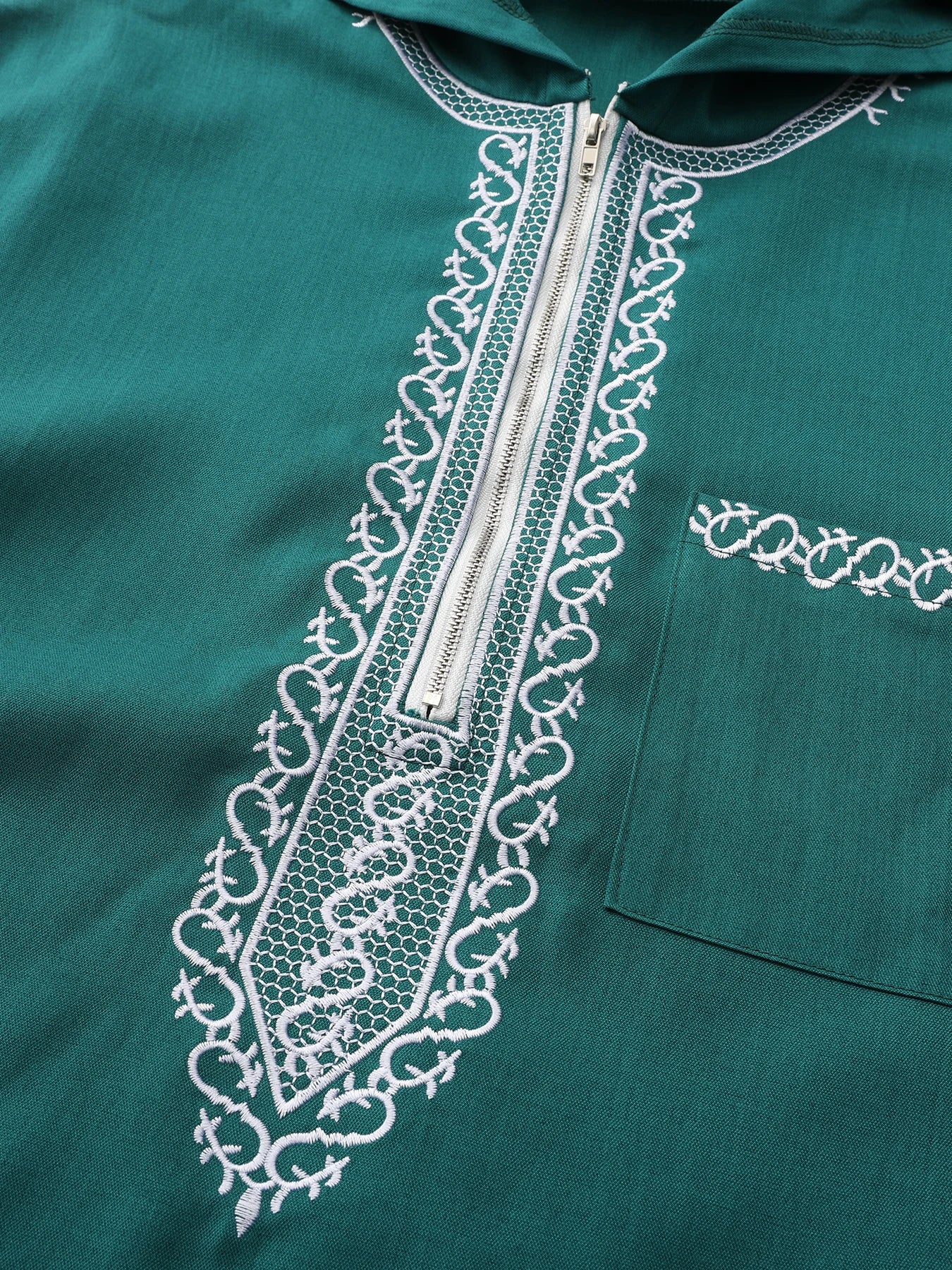 Short-sleeved, hooded, embroidered Muslim pocket Thobe, casual Arab style, traditional Gandoura prayer festival clothing for men