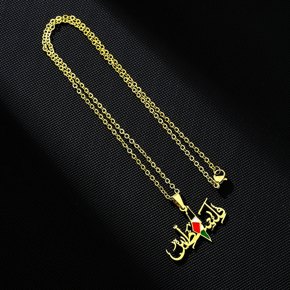 Fashion State of Palestine Map Flag Pendant Necklace Stainless Steel Men Women Maps Jewelry Gift