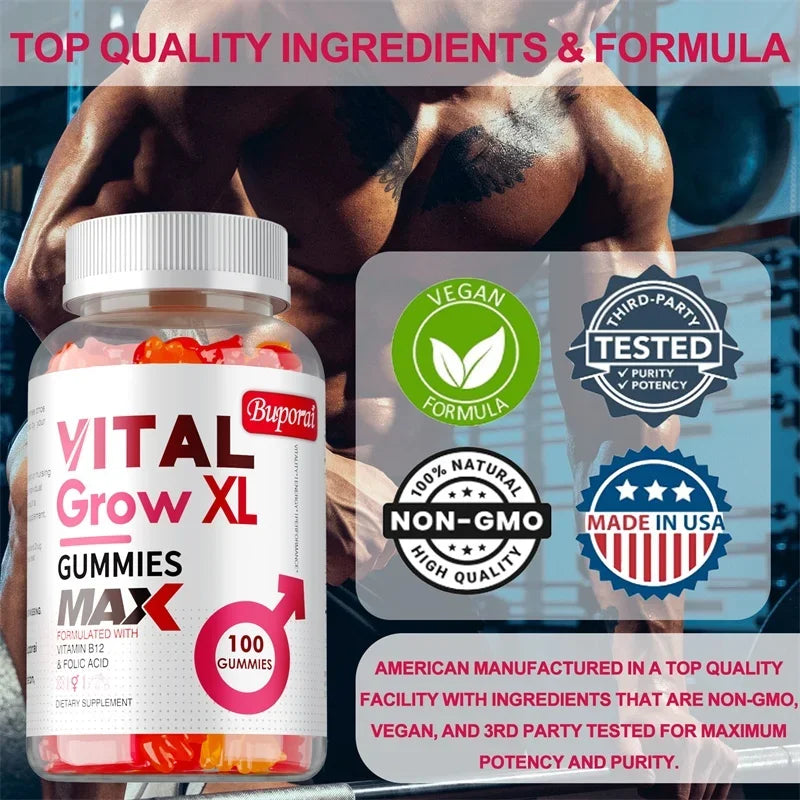 Vital Grow XL Male Gummies - Supports Longer Male Performance, Promotes Muscle Growth, Increases Energy, and Improves Blood Flow