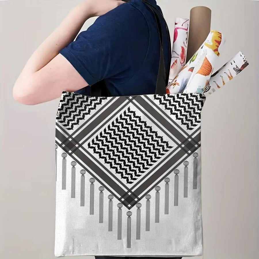 The Keffiyeh Keeper – Checkered Pattern Canvas Storage Tote