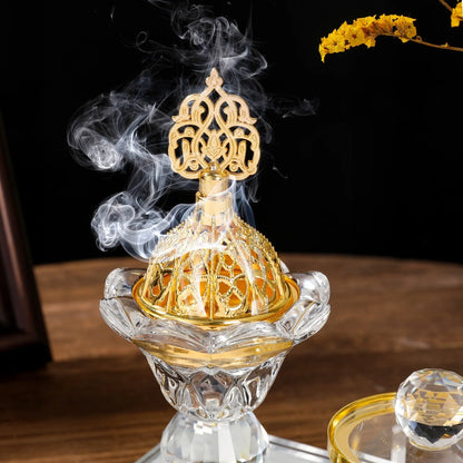 Arabic Crystal Incense Burner Set With Storage Jar Tweezers Dual Use Candle Holder Ornate Glass Aroma For Home Party Decorations