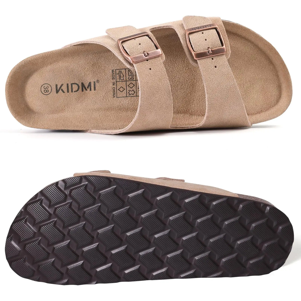 Comwarm Fashion Cork Women's Sandals With Arch Support Cow Suede Slides Anti-slip Summer Unisex Slippers With Adjustable Buckle