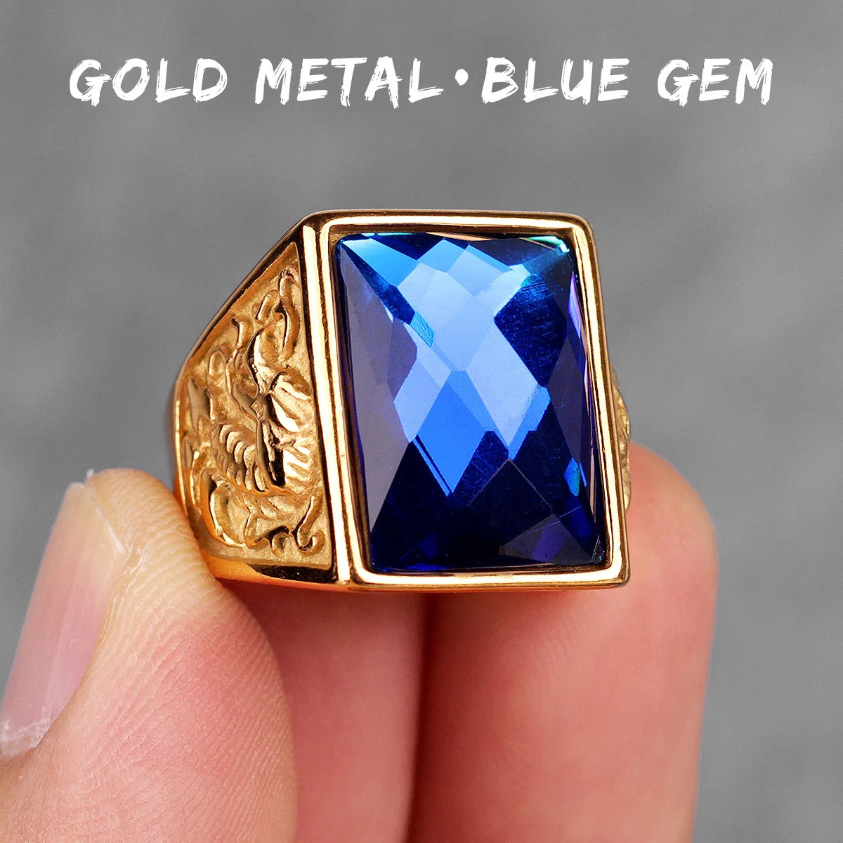 Stainless Steel Mens Rings Gold Silver Color Red Blue Rhinestone Simple Luxury for Male Boy Jewelry Creativity Gift Wholesale