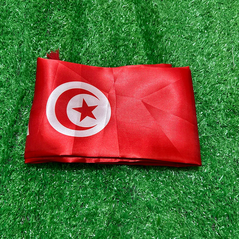 Tunisia 2026 Satin Scarf – 14×135cm Double-Sided Flag with Tassels