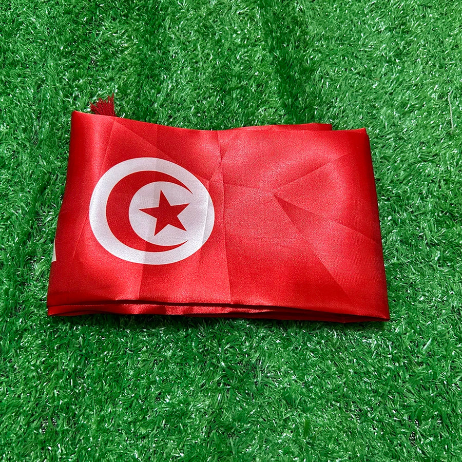 Tunisia 2026 Satin Scarf – 14×135cm Double-Sided Flag with Tassels