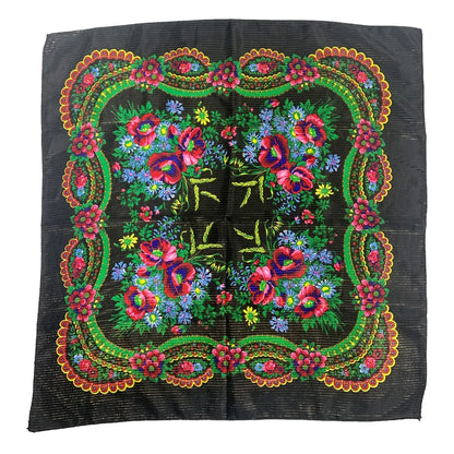 Babushka Bloom – 70cm Retro Floral Square Headscarf for Women