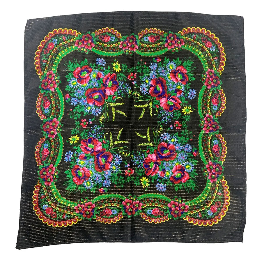 Babushka Bloom – 70cm Retro Floral Square Headscarf for Women