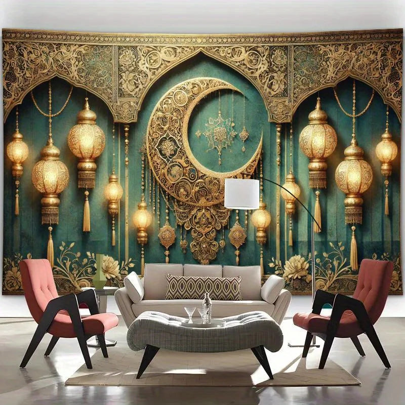 1 Elegant New Moon and Lantern Eid Mubarak Background - Luxurious Ramadan Party Banner