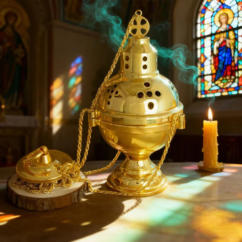 New2026 Eastern Orthodox Church Censer With Bells Gold Plated Hanging Incense Burner Church Home Decoration Orthodox Censer Gift