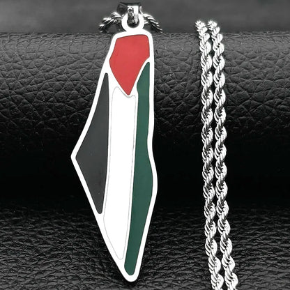 Arabic Islamic Palestine Map Flag Pendant Necklace for Women Men Stainless Steel Gold Color Palestinians Country Chain Jewelry