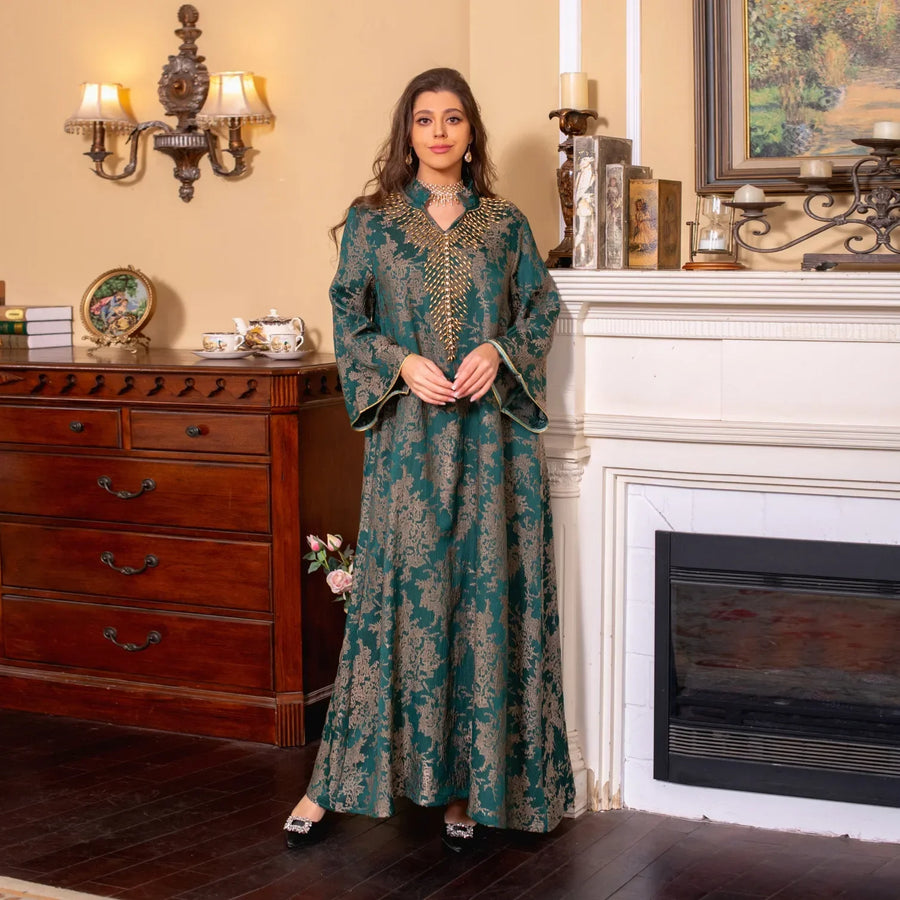 Eid Radiance – Beaded Collar Abaya for the Arab Woman in America