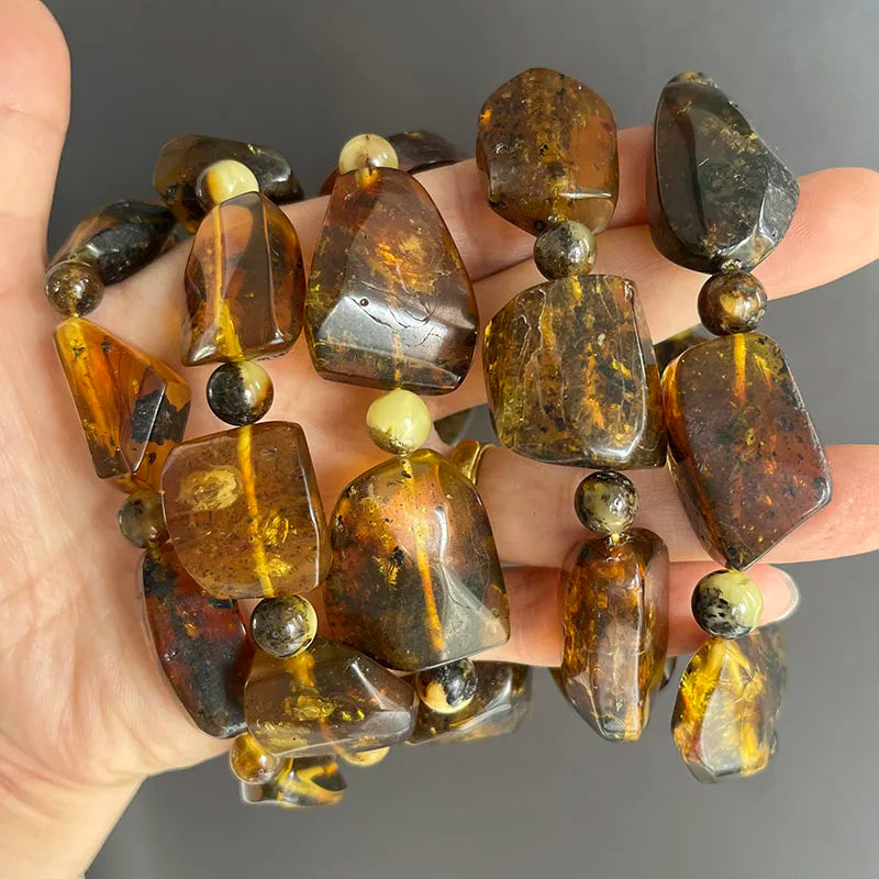 Insect Amber Bracelets Women Men Gift Unique Special Baltic Stone Natural Beads Flyings Faceted Plant Amber Jewelry Supplier