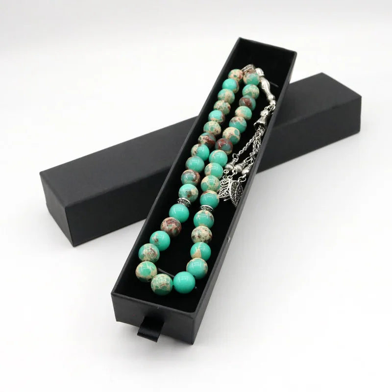99 Tesbih Natural Bishou Mountain Stone Prayer Beads Silver Tasbaha 66 Tasbih Muslim Fashion jewelry Rosary beads tasbeeh