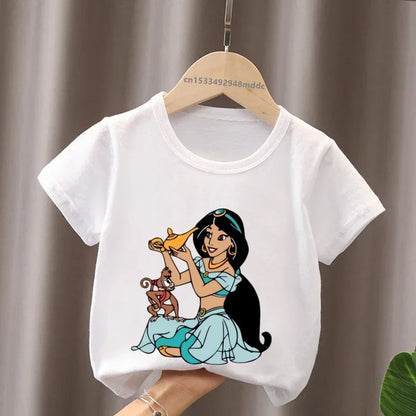 Hot Sale Aladdin Jasmine Princess Print Cartoon Kids T-Shirts Girls Clothes Baby Boys Short Sleeve T shirt Summer Children Topsr